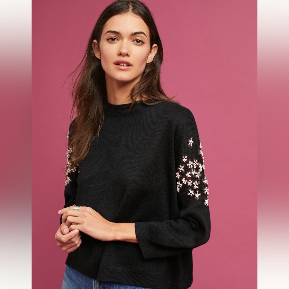 Anthropologie Lili Sidonio x Molly Bracken Sweater w/ Floral Embellishments